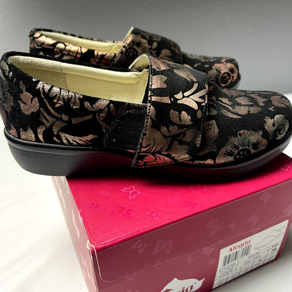 Alegria Lauryn EU 38 US 7.5 Copper Floral Leather Clog‎ Loafer Cross Strap On - Picture 4 of 12